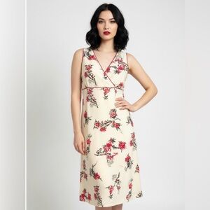 Vintage Silk Red And Ivory Floral Silk Dress